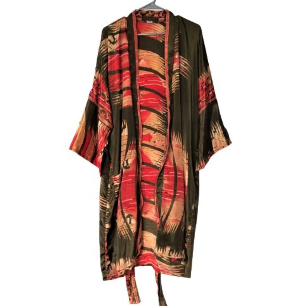 Vintage 100% silk amazing abstract print  kimono cover up duster
